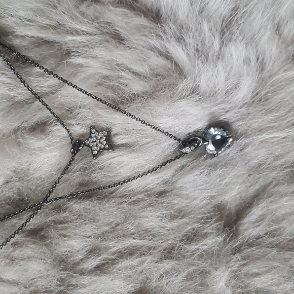 Juicy Couture Double Layer Hematite Star and Heart Crystal Pave Necklace - Picture 6 of 11